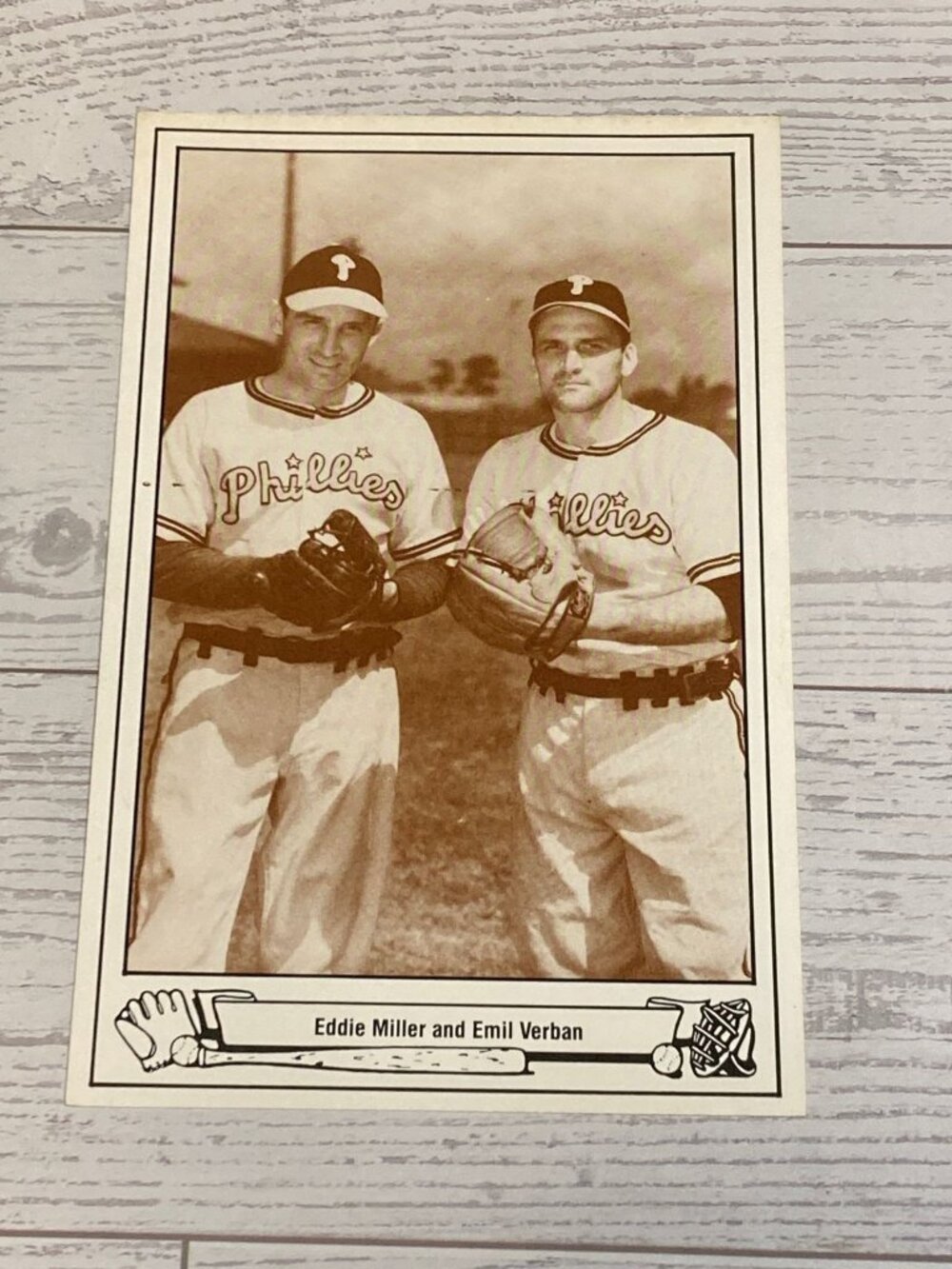 1948 Phillies Eddie Miller & Emil Verban Photo Postcard Vintage Playball TCMA